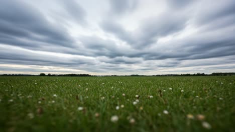 a tranquil landscape under dramatic cloudy skies: capturing the serene beauty of nature's colors on a grassy field