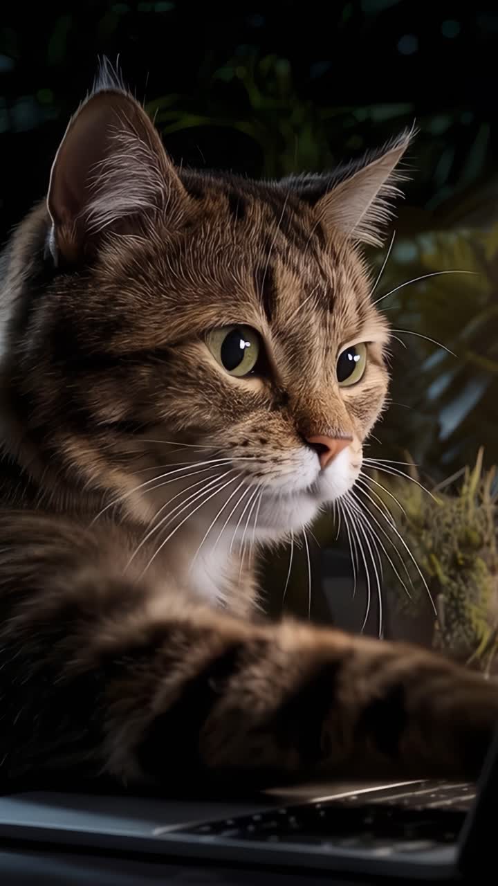 Un Adorabile Gatto Soriano che Osserva Curiosamente i Suoi Dintorni con Occhi Verdi Brillanti e Intensa Concentrazione su uno Sfondo Sereno e Naturale.