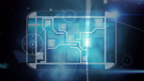 animation of connections and integrated circuit in black space