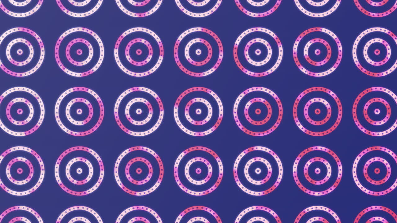 American flag with rows of blue stars on turning red and white circles on blue background