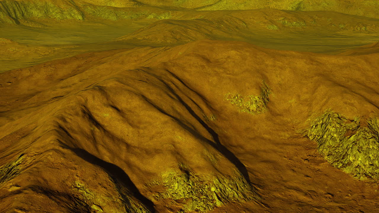 Exploring the rugged yellow landscape of an alien world in vivid detail