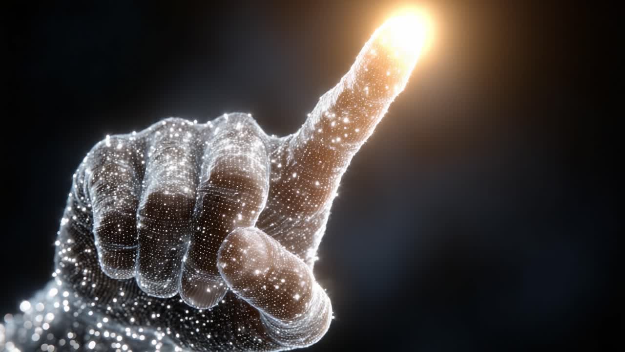 A Glimmering Hand Gesture of Awareness: Capturing the Essence of Connectivity Through a Sparkling Digital Finger Pointing Towards Enlightenment