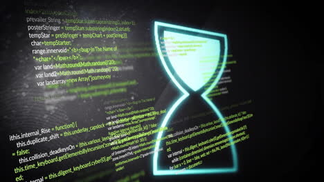 animation of hourglass and digital data processing over black background