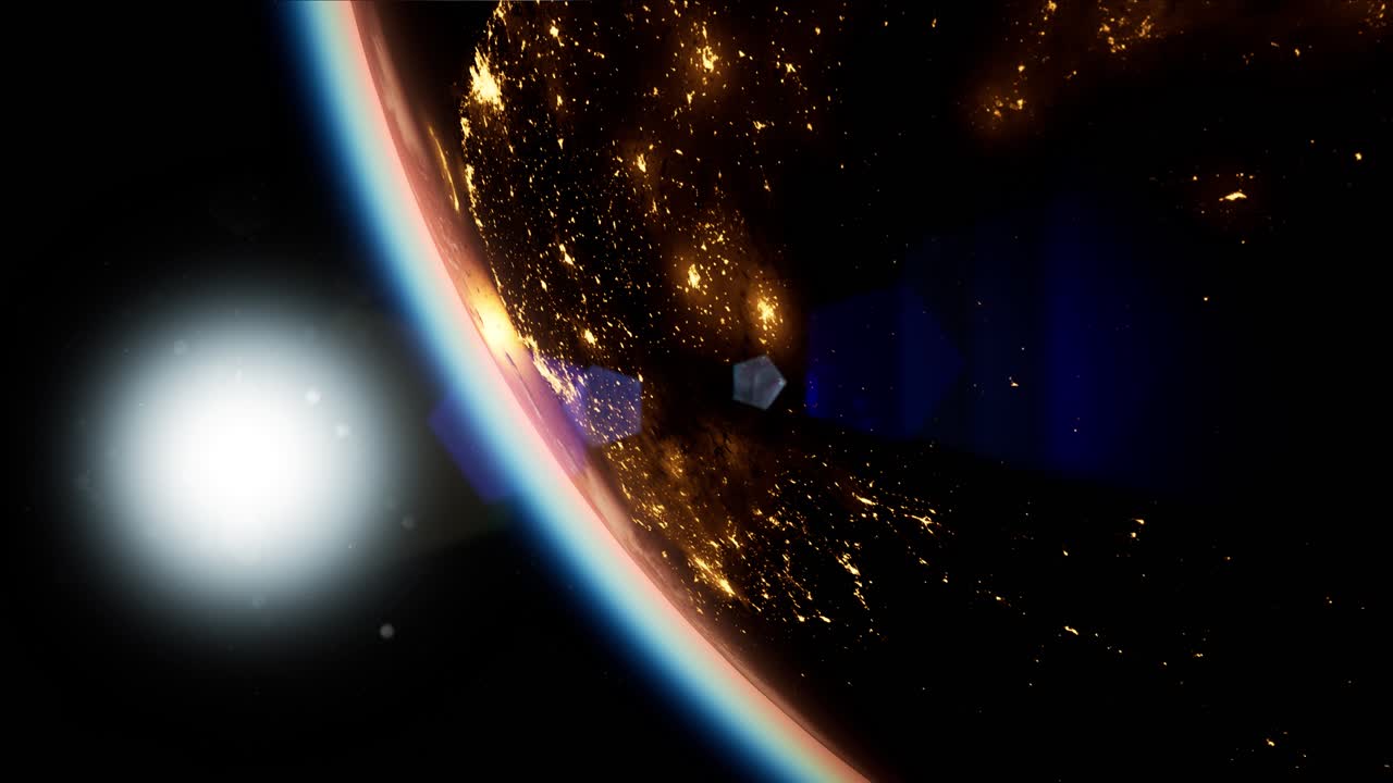 el espacio, el sol y el planeta tierra por la noche