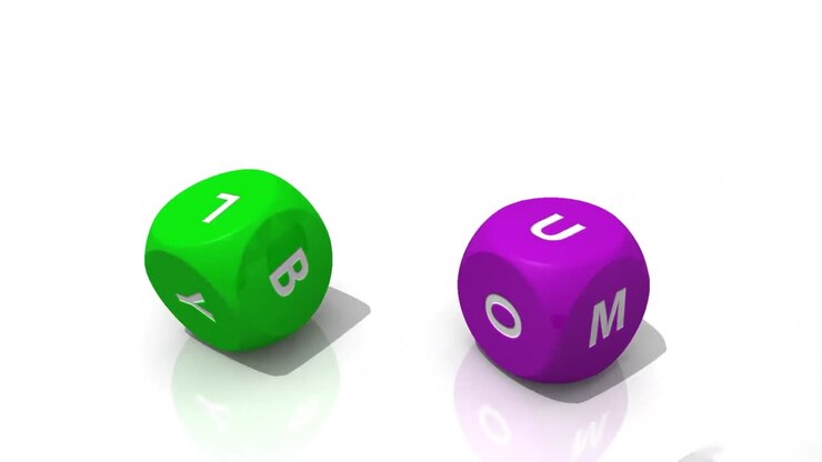 3D rolling multicolour dices against a white background