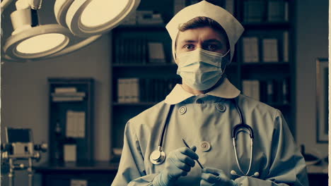 vintage nurse in operating room
