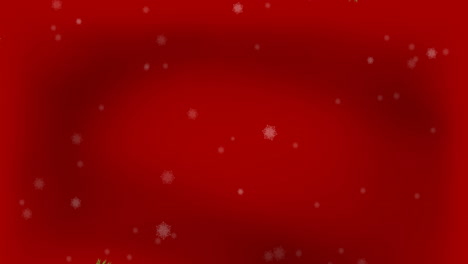 ramas de árboles de navidad y iconos de copos de nieve cayendo contra un fondo rojo