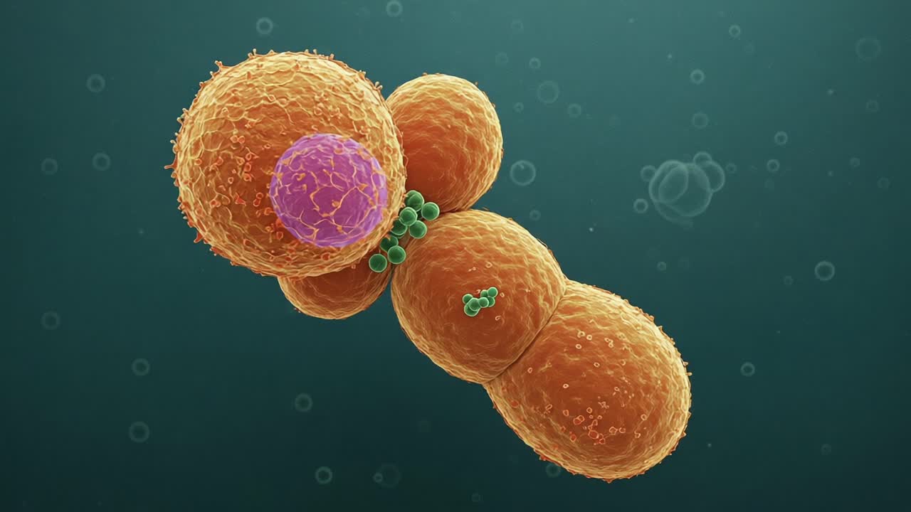 Microscopic Visualization of Cellular Structures: A Detailed Examination of Interconnected Cells with Prominent Nucleus and Membrane Composition