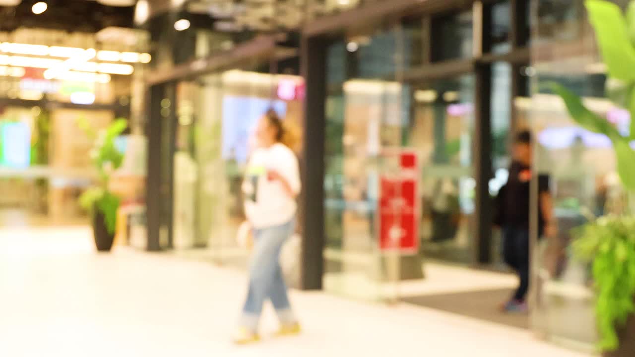 쇼핑몰에서 들어오고 나가는 사람들