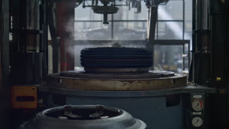 factory tire manufacturing machine stamping new production at modern workshop