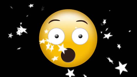 Animation-Eines-Verängstigten-Emoji-Symbols-Auf-Schwarzem-Hintergrund-Mit-Fallenden-Sternen