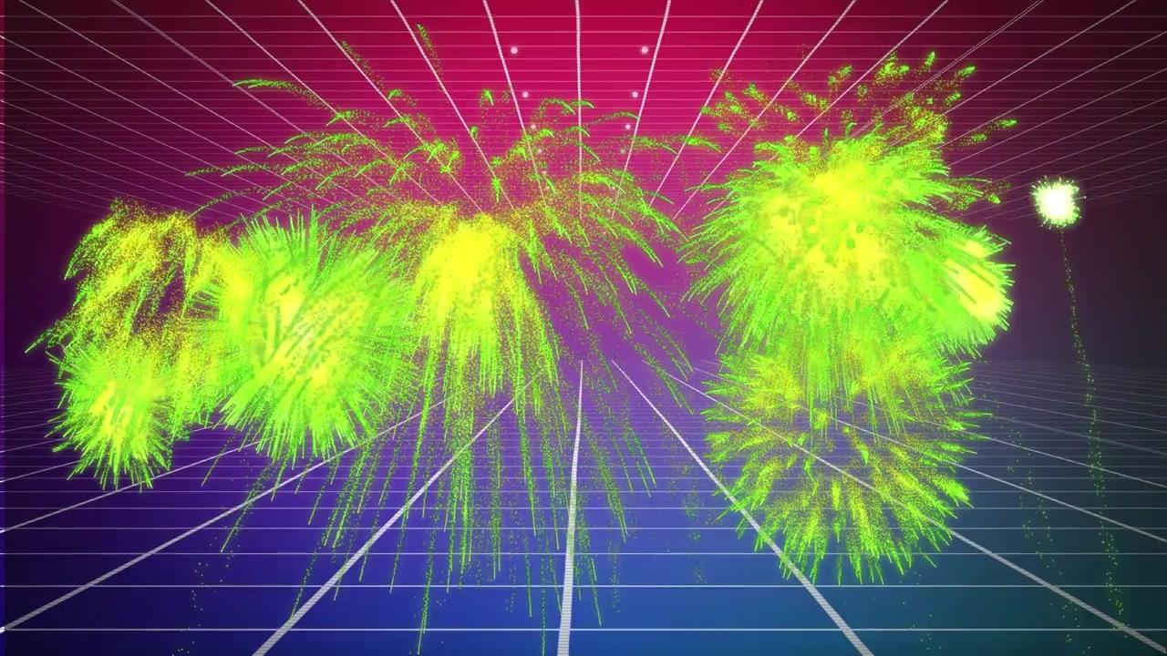 Animation af snefald over snefnug og stjerner på rød baggrund