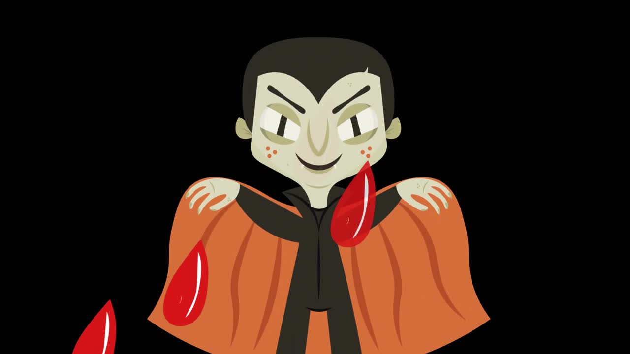 animación de sangre y vampiro sobre fondo negro