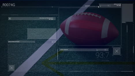 animación del procesamiento de datos financieros sobre una pelota de fútbol americano