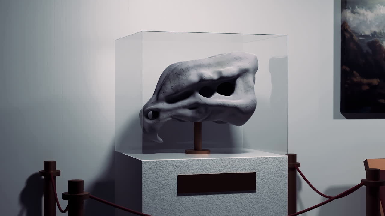 Scultura moderna in una teca da museo