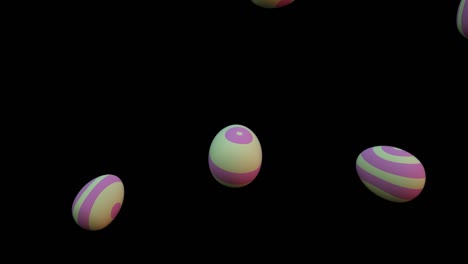 easter eggs falling down on black background. 3d animation