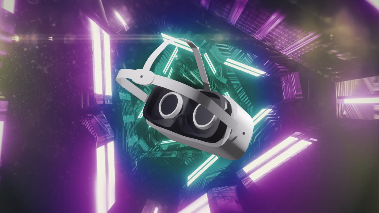 animación de auriculares vr sobre luces de neón brillantes