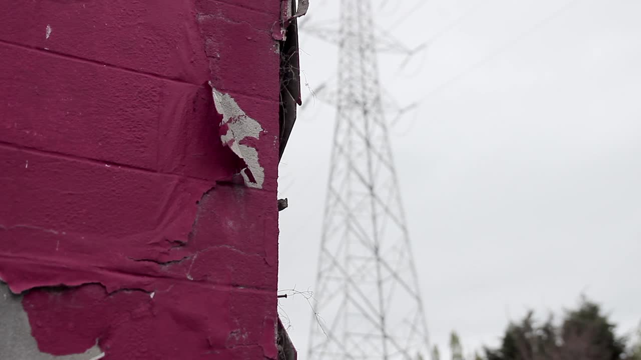 decayed building slider to power line in doel Belgium