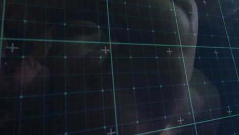 animation with grid lines and data points on abstract blurred background