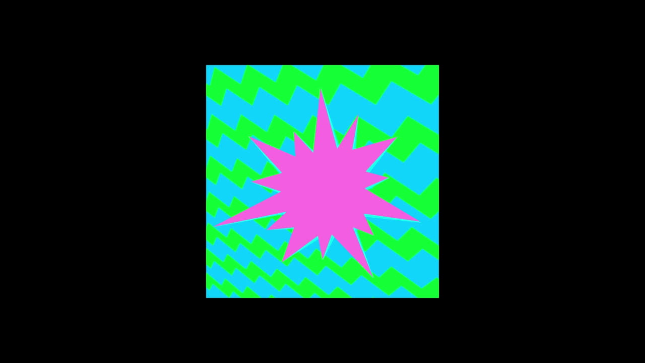 검은색 배경 위에 움직이는 다채로운 그래픽의 애니메이션