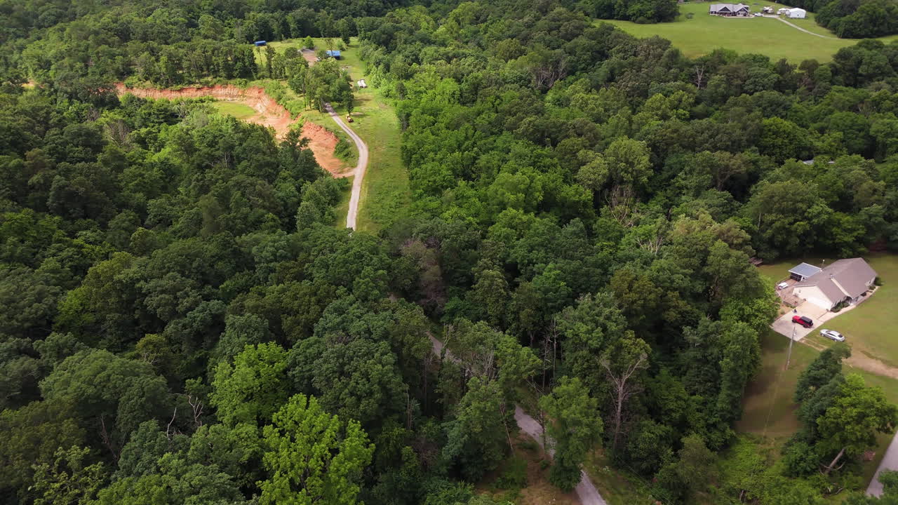 Dense Thicket At The Rural Village Near Siloam Springs In Arkansas, United States. Aerial Drone Shot