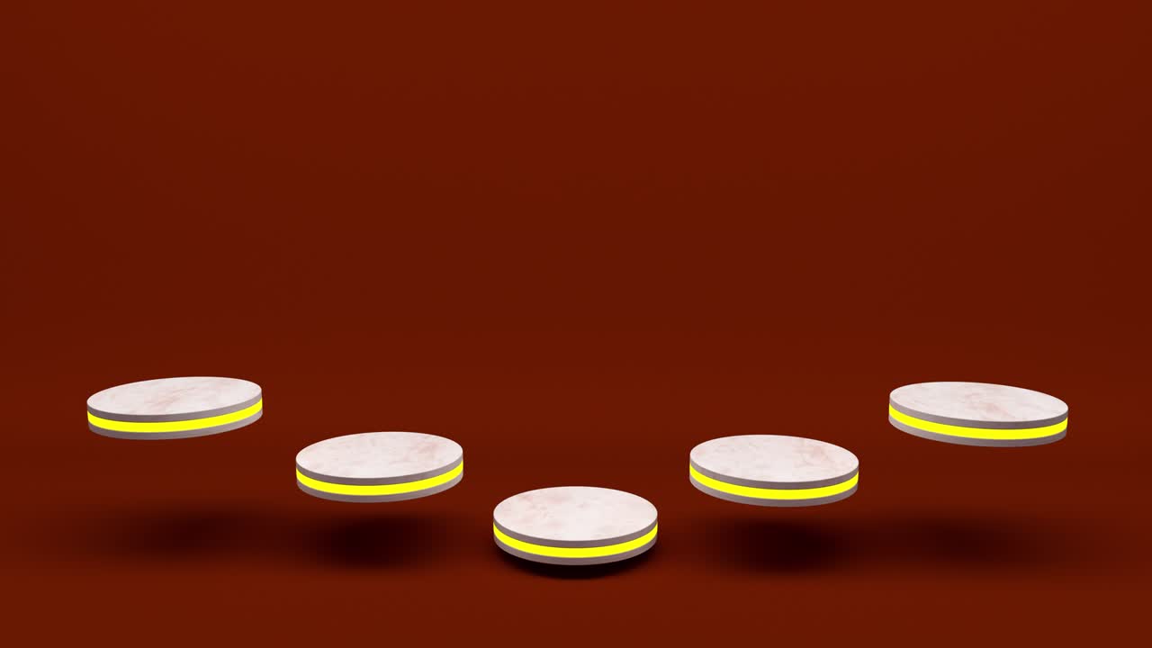 el soporte de producto de mármol es un pedestal futurista o de podio en una pantalla vacía que crece con una luz intermitente con telón de fondo naranja. renderización 3d. bucle sin costuras.