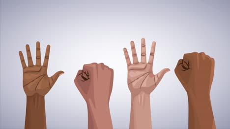 detener la campaña de racismo con las manos humanas hacia arriba