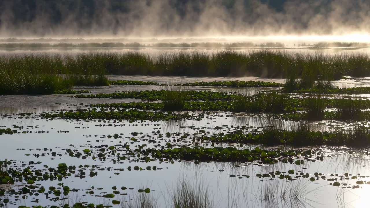 Misty Sunrise Over a Marsh