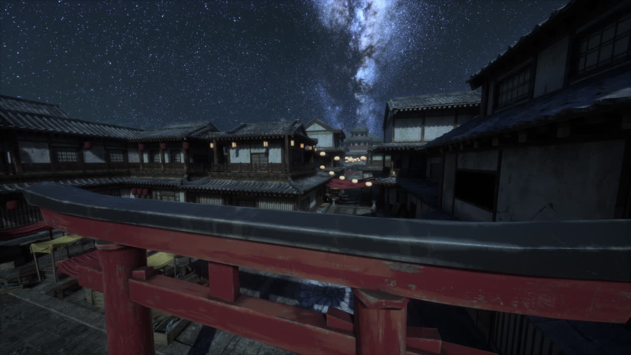 伝統的な日本の町並みの夜景