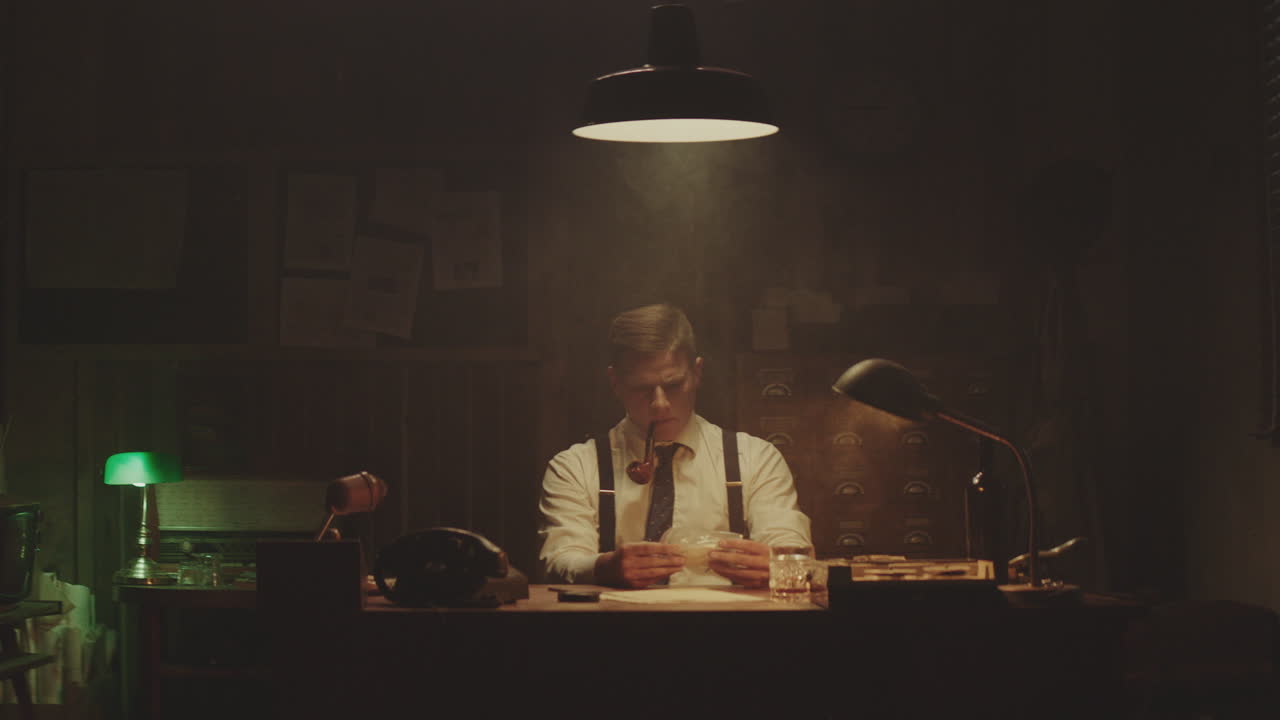 detective en una oficina de los años 40