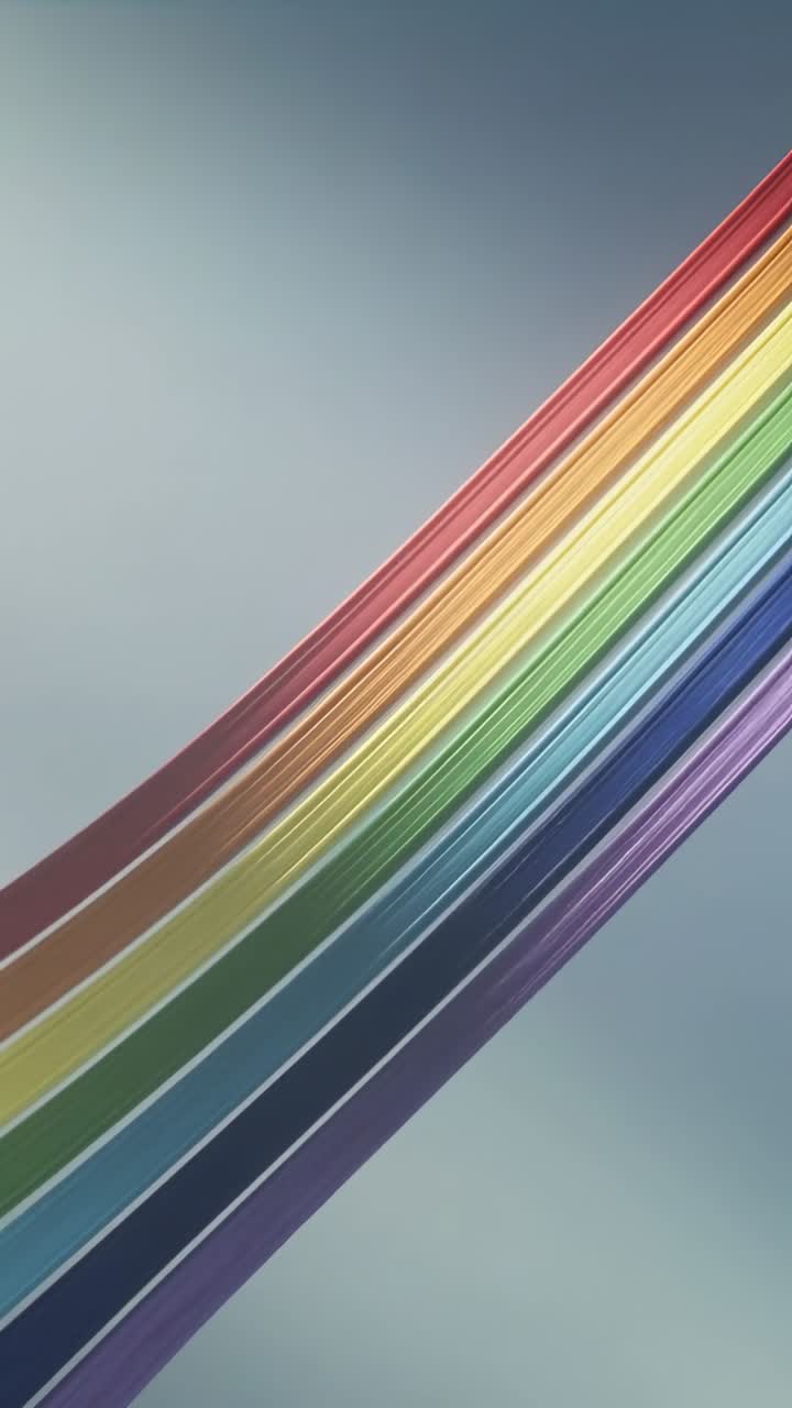 Video verticale: All'inizio, un nastro arcobaleno si muove dall'angolo inferiore destro al centro in studio, mostrando le sue bande.