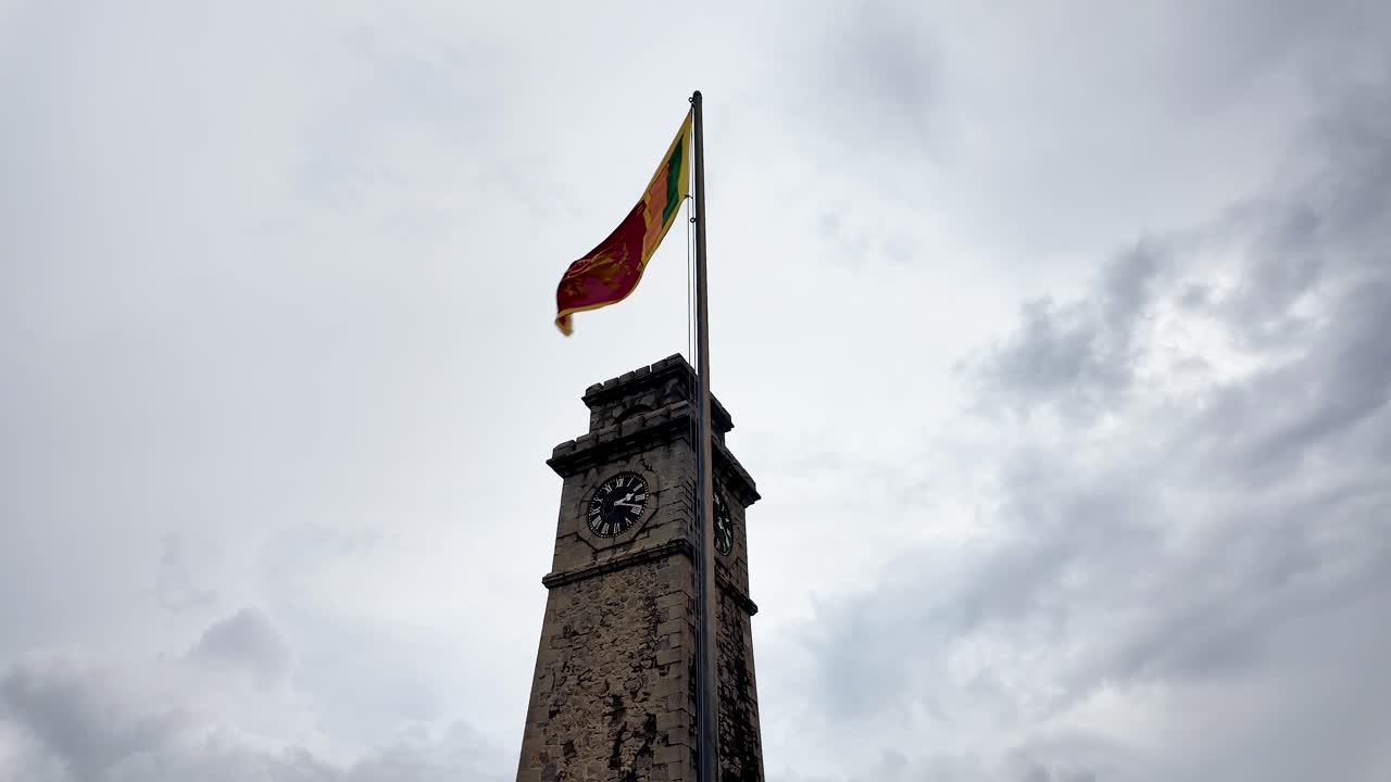 Sri Lankan Flag Flying High Next to the Galle Clock Tower