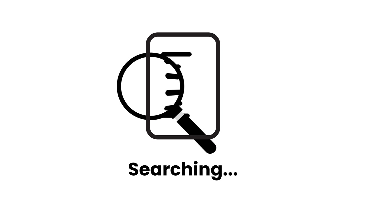 Magnifying glass icon searching written on a textbook animation isolated on white background