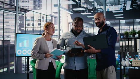 vertical video diverse business ceos meeting to discuss a new partnership