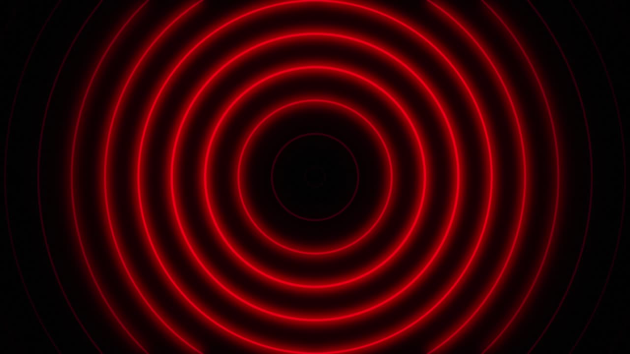 검정색 배경에 추상 원활한 루프 네온 빨간색 동심원