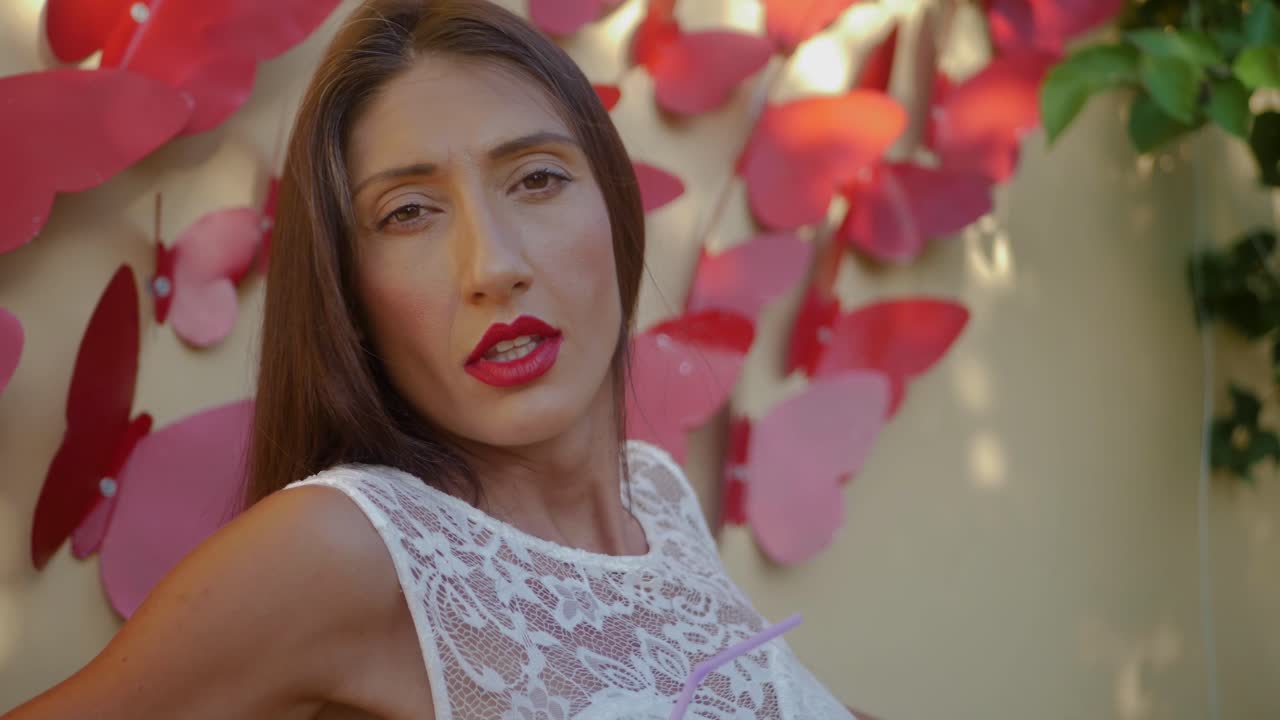 Portrait of a Caucasian Woman, Fashion Model Looking at Camera With Dreamy Eyes. Full Frame