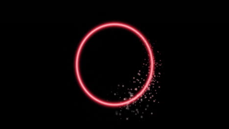 círculo rojo brillante con partículas brillantes animación sobre fondo negro