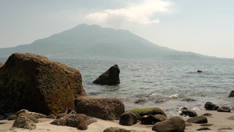 natural scenery of iso beach where you can see sakurajima