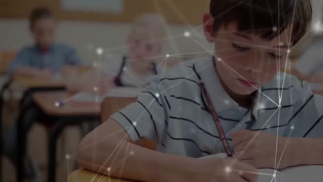 Animation-of-network-of-connections-over-schoolboy-writing