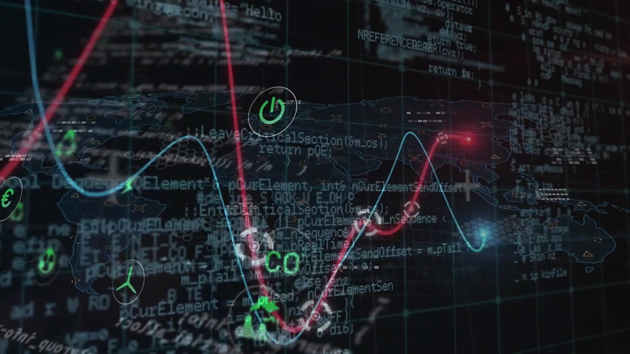 Animation of data processing over lines and eco icons