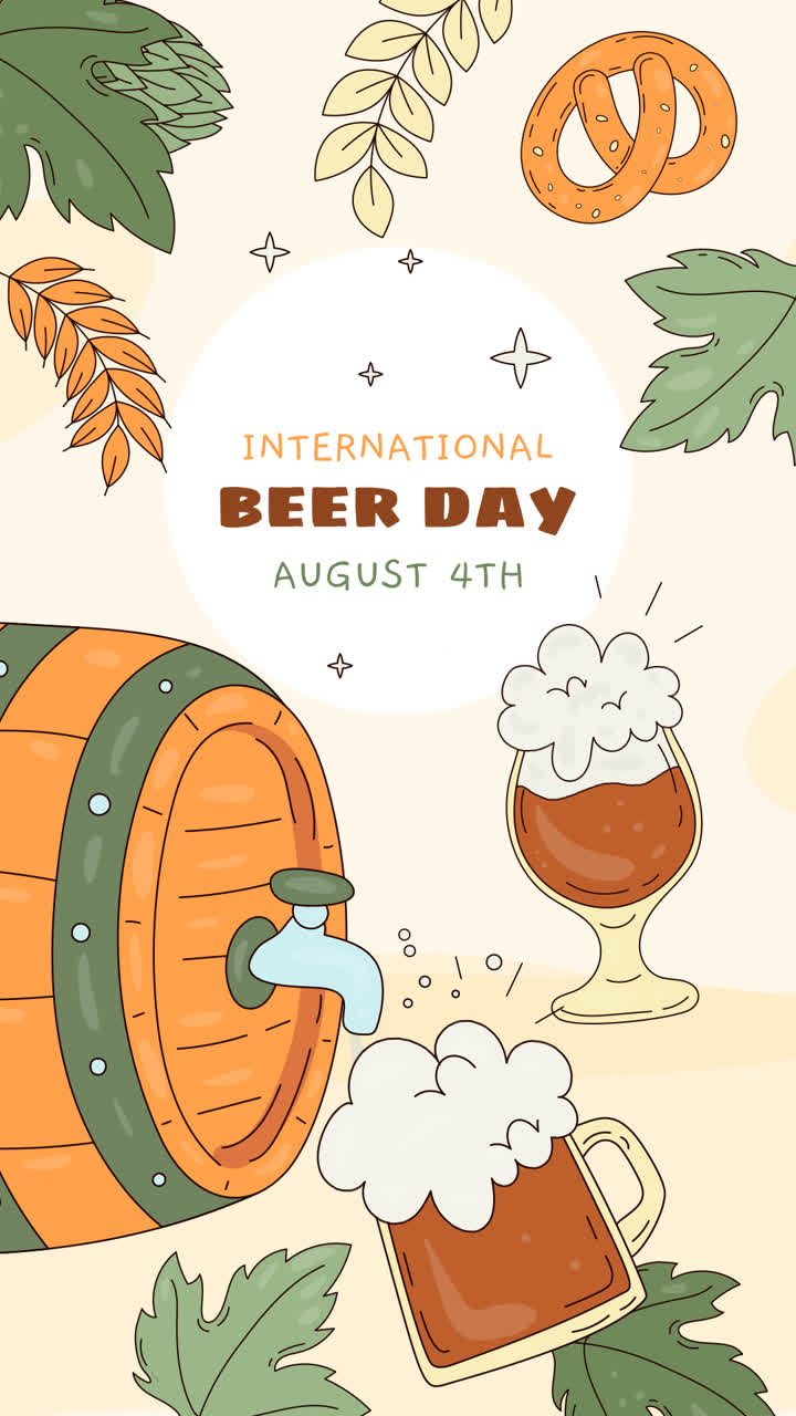 An animation of Hand drawn background for international beer day celebration