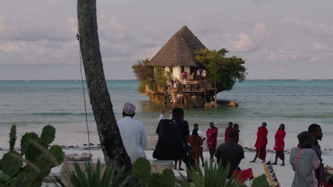 view of the rock restaurant during high tide, on a small remote island. tanzania, zanzibar.
