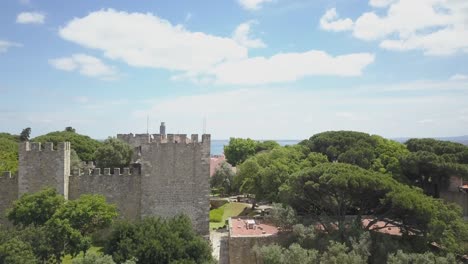 葡萄牙里斯本市的聖喬治城堡 (saint george's castle) 的空中景色,背景是泰<unk>河