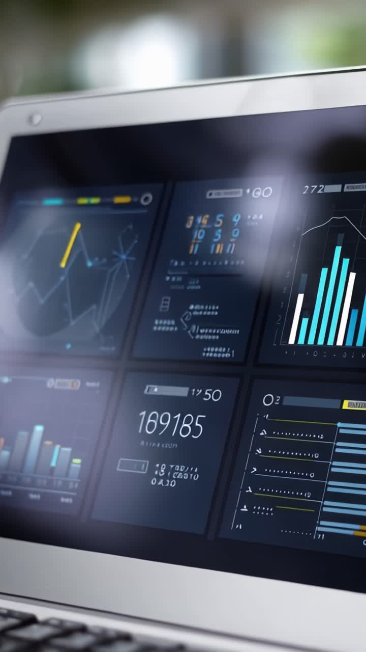 Dynamic Data Visualization on a Laptop Screen, Showcasing Analytical Graphs and Metrics for Effective Decision-Making in Modern Digital Environments