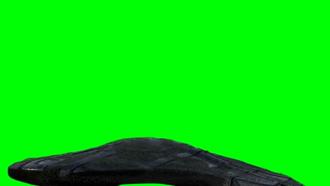 la nave de ciencia ficción alienígena futurista se aísla en la pantalla verde. animación realista en 4k.