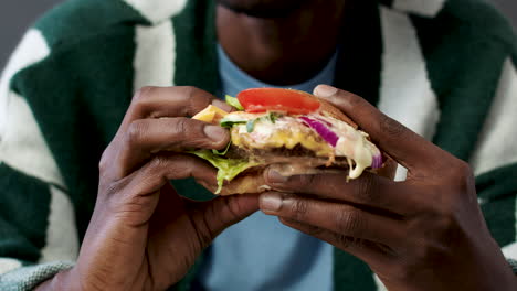 hombre comiendo hamburguesa