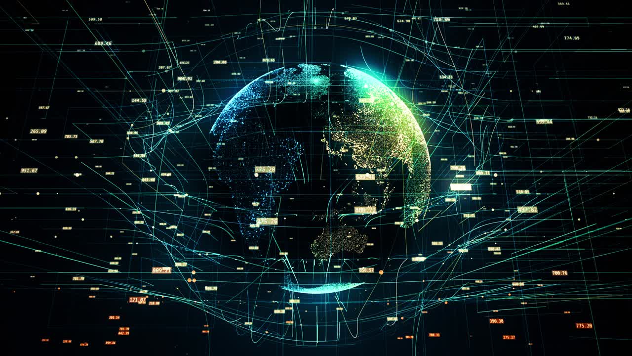Earth globe with transparent night map of earth slow rotates around its axis
