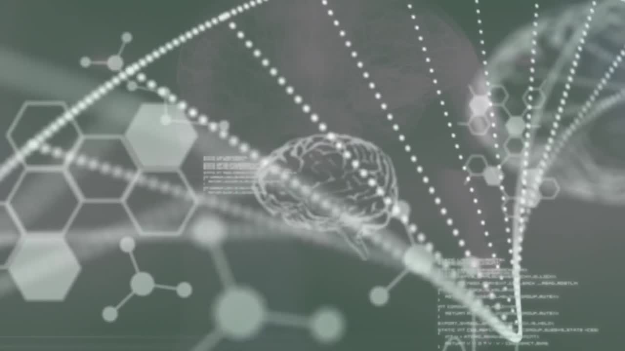 데이터 처리 위에서 회전하는 dna 가닥의 애니메이션