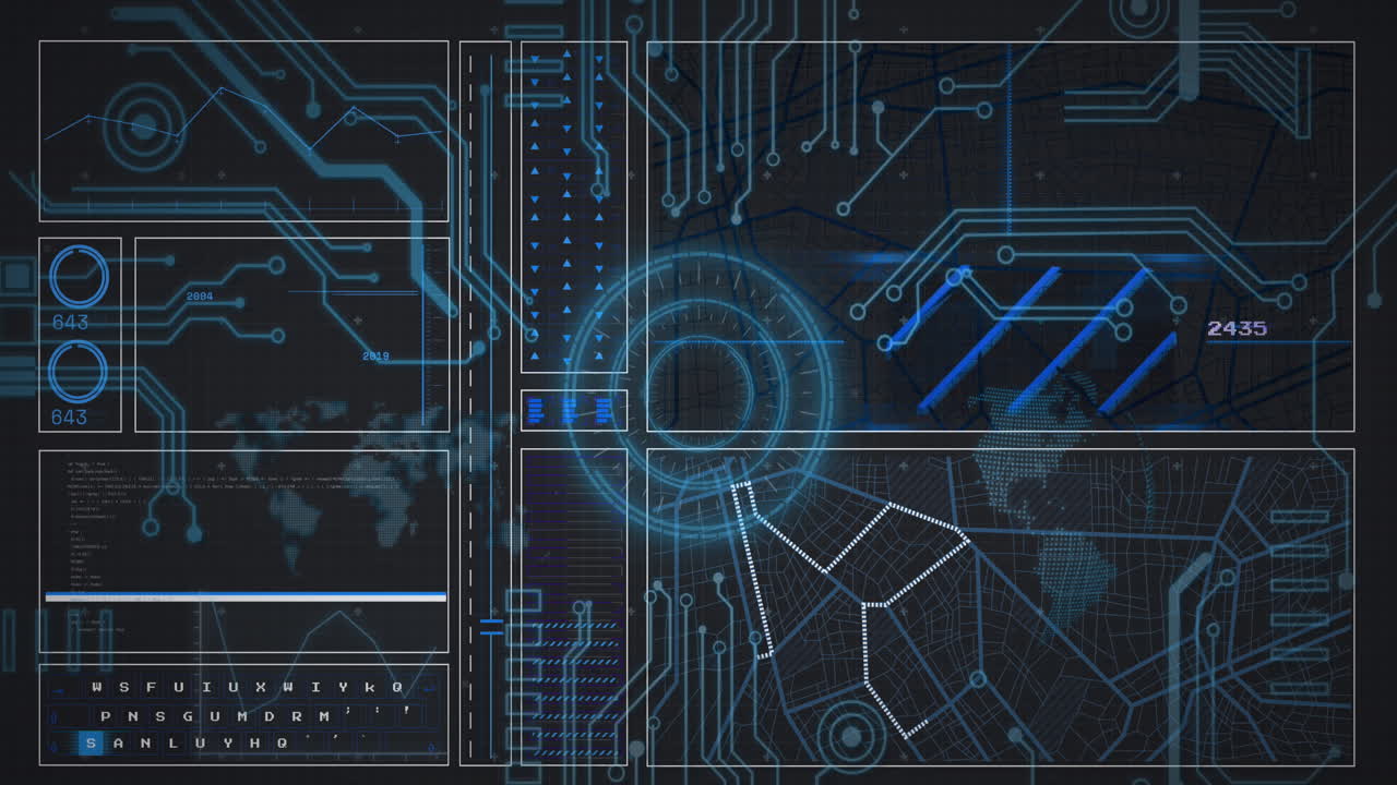 Animation of scope scanning and data processing on black background