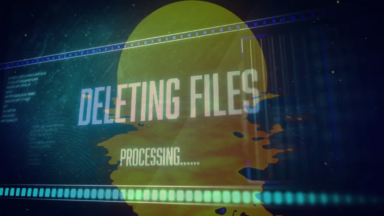 Gold-splash circle appearing starting data deletion animating scanning bars and bar filling